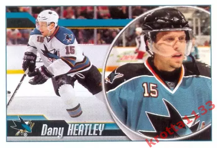 Наклейка #279 Dany Heatley San Jose Sharks для альбома PANINI NHL 2010-2011