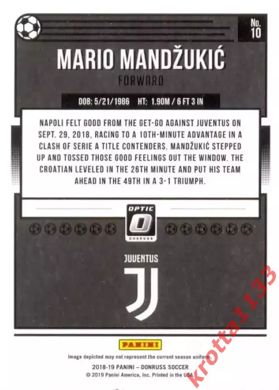Mario Mandzukic Juventus PANINI Donruss Soccer 2018-2019 1