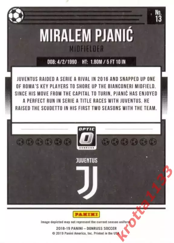 Miralem Pjanic Juventus PANINI Donruss Soccer 2018-2019 1