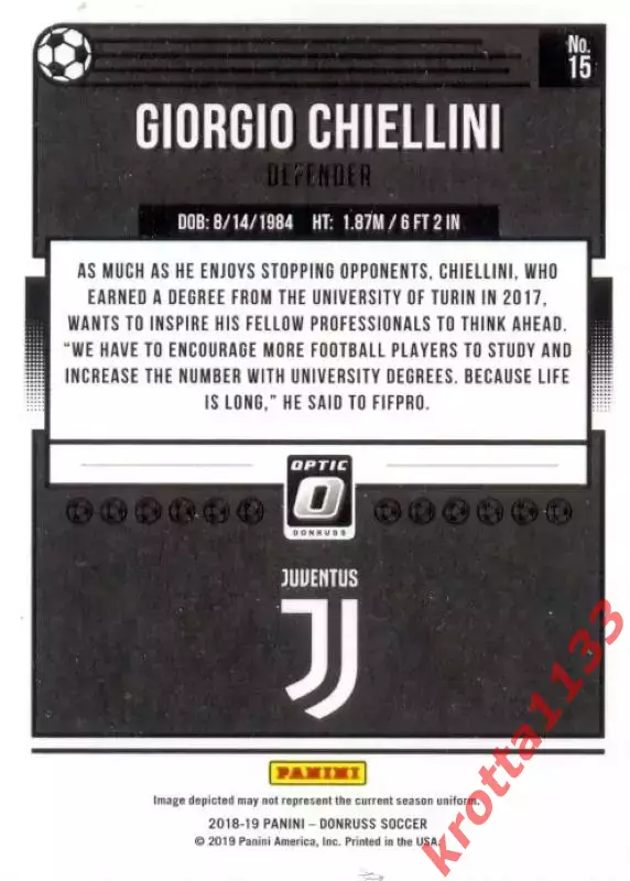 Giorgio Chiellini Juventus PANINI Donruss Soccer 2018-2019 1
