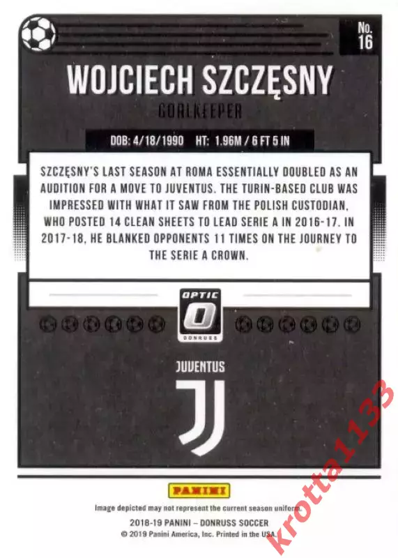 Wojciech Szczesny Juventus PANINI Donruss Soccer 2018-2019 1