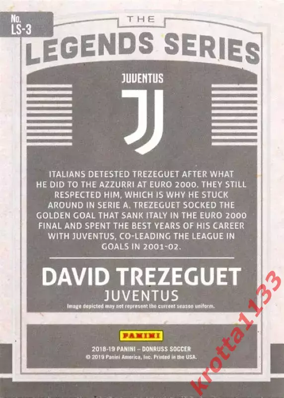 David Trezeguet Juventus PANINI Donruss Soccer 2018-2019 1