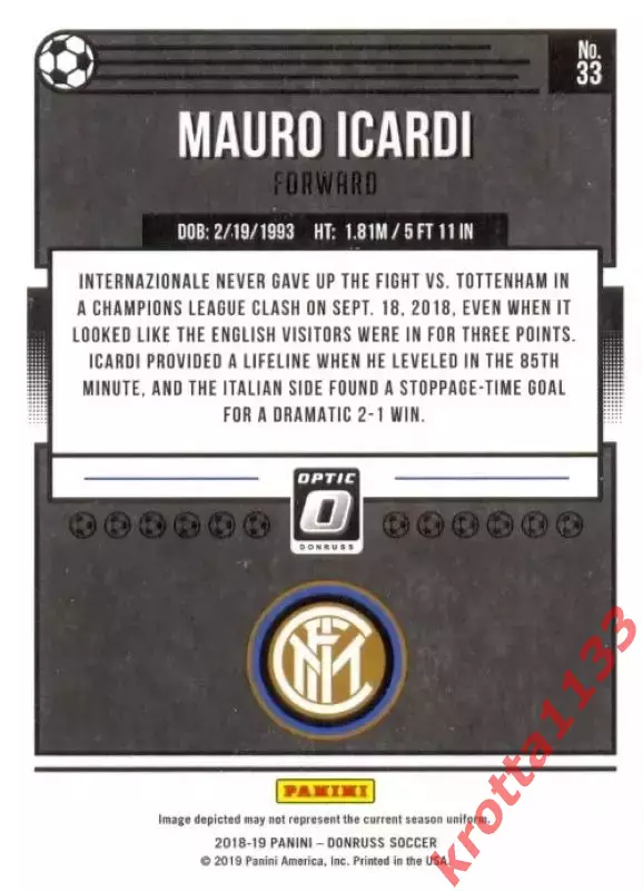 Mauro Icardi FC Internazionale PANINI Donruss Soccer 2018-2019 1