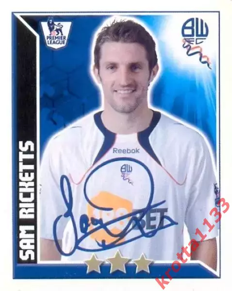Наклейка #122 Sam Ricketts для альбома TOPPS Английская Премьер-Лига 2010-2011
