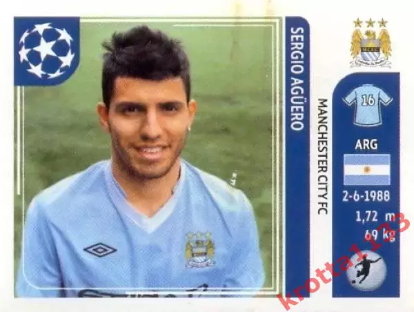 Наклейка #53 Sergio Aguero для альбома PANINI Лига Чемпионов УЕФА 2011-2012