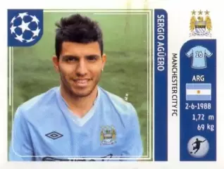 Наклейка #53 Sergio Aguero для альбома PANINI Лига Чемпионов УЕФА 2011-2012