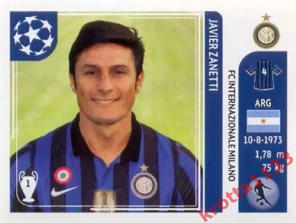 Наклейка #81 Javier Zanetti для альбома PANINI Лига Чемпионов УЕФА 2011-2012
