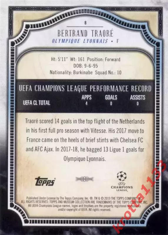 Bertrand Traorе Olympique Lyonnais TOPPS UEFA Champions League Museum 2018-2019 1