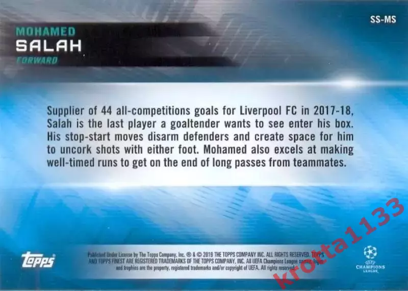 Mohamed Salah Liverpool TOPPS UEFA Champions League Finest 2018-2019 1