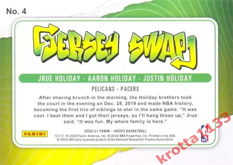 Aaron Holiday / Justin Holiday Indiana Pacers / New Orleans HOOPS NBA 2020-2021 1