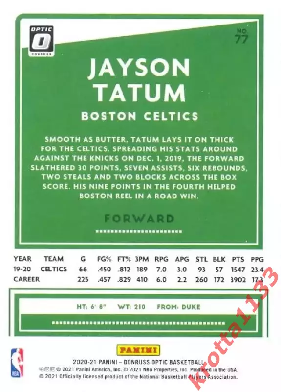 Jayson Tatum Boston Celtics Donruss Optic Basketball 2020-2021 1