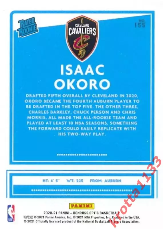 Isaac Okoro Cleveland Cavaliers Donruss Optic Basketball 2020-2021 1
