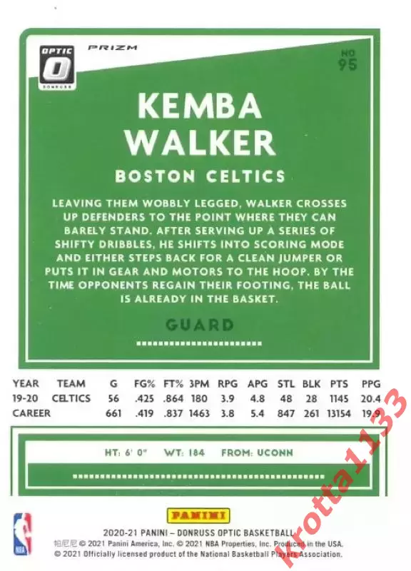 Kemba Walker Boston Celtics Donruss Optic Basketball 2020-2021 1