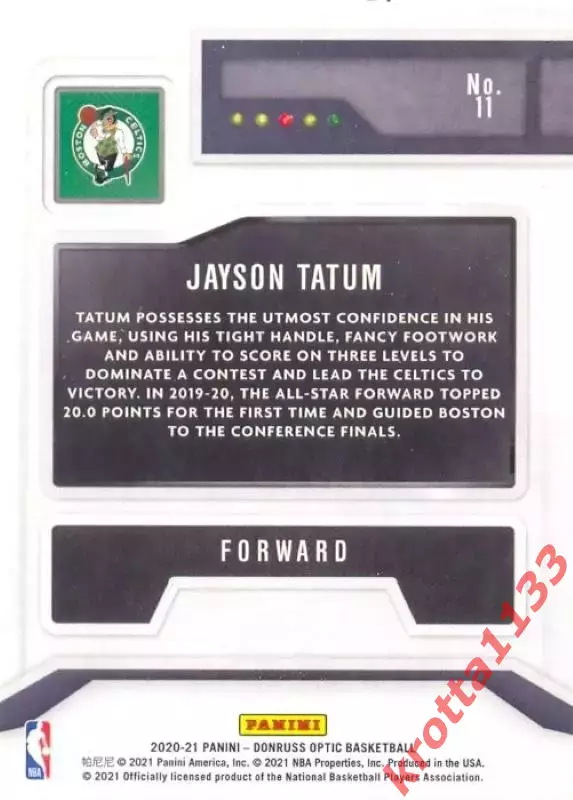 Jayson Tatum Boston Celtics Donruss Optic Basketball 2020-2021 1