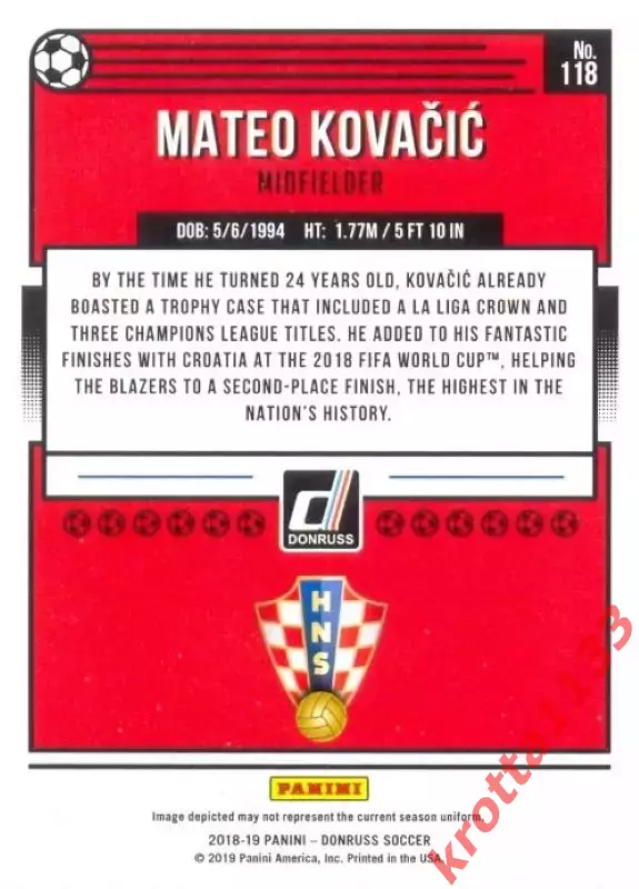 Карточка #118 Mateo Kovacic Croatia PANINI Donruss Soccer 2018-2019 1