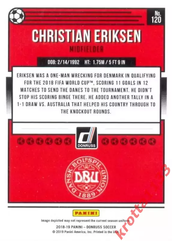 Карточка #120 Christian Eriksen Denmark PANINI Donruss Soccer 2018-2019 1