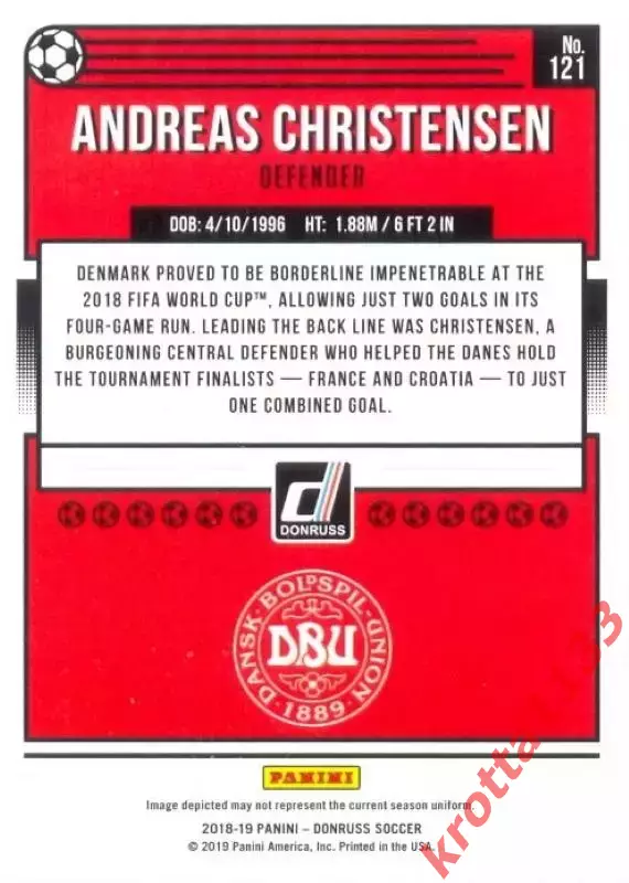 Карточка #121 Andreas Christensen Denmark PANINI Donruss Soccer 2018-2019 1