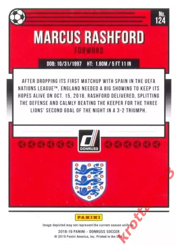 Карточка #124 Marcus Rashford England PANINI Donruss Soccer 2018-2019 1