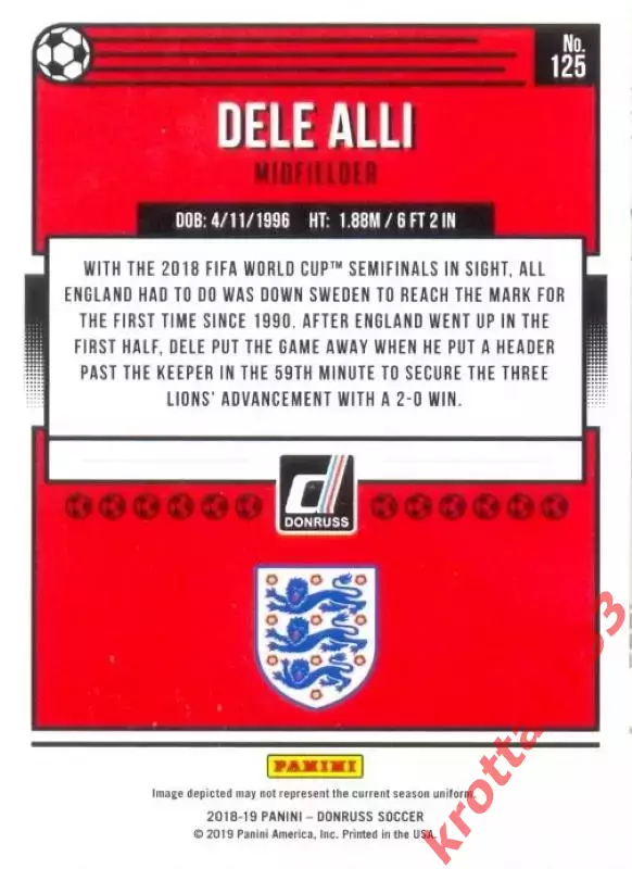 Карточка #125 Dele Alli England PANINI Donruss Soccer 2018-2019 1