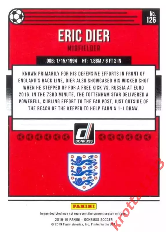 Карточка #126 Eric Dier England PANINI Donruss Soccer 2018-2019 1