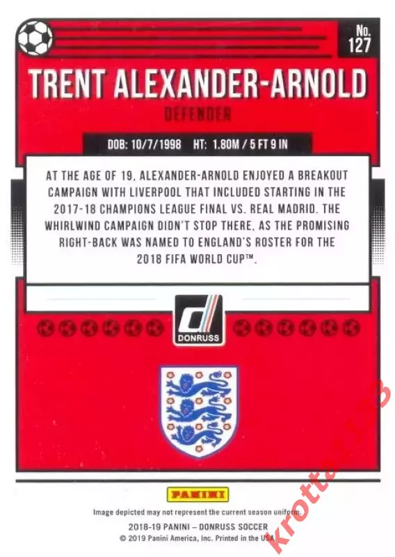 Карточка #127 Trent Alexander-Arnold England PANINI Donruss Soccer 2018-2019 1