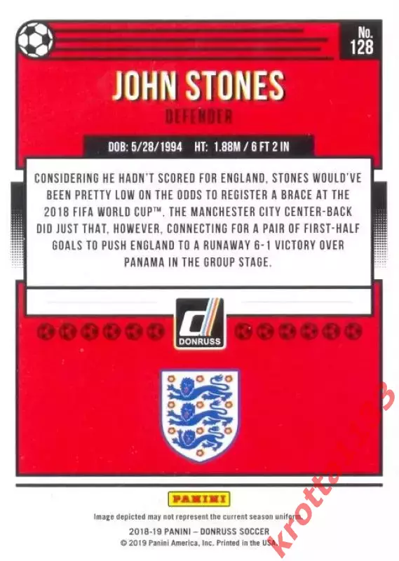 Карточка #128 John Stones England PANINI Donruss Soccer 2018-2019 1
