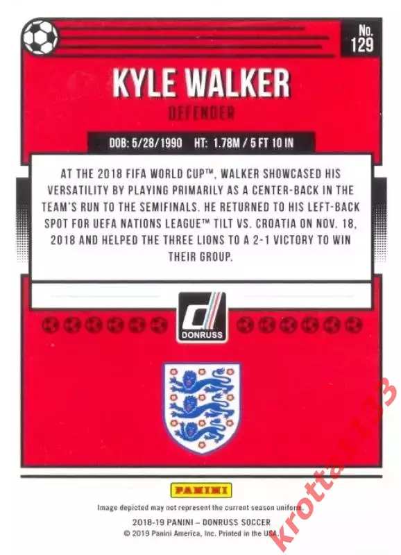 Карточка #129 Kyle Walker England PANINI Donruss Soccer 2018-2019 1