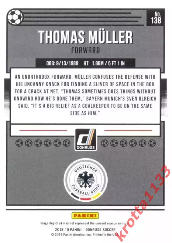 Карточка #138 Thomas Muller Germany PANINI Donruss Soccer 2018-2019 1