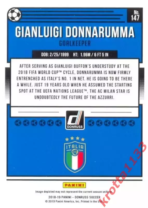Карточка #147 Gianluigi Donnarumma Italy PANINI Donruss Soccer 2018-2019 1