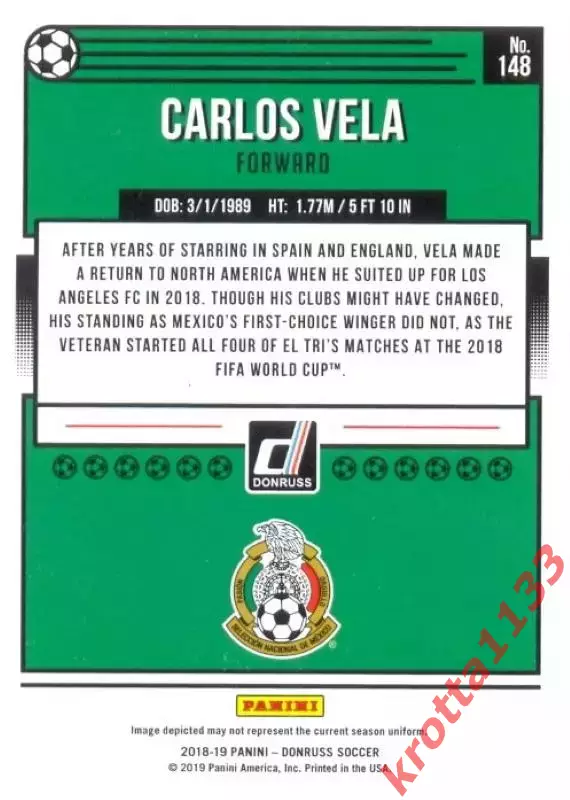 Карточка #148 Carlos Vela Mexico PANINI Donruss Soccer 2018-2019 1