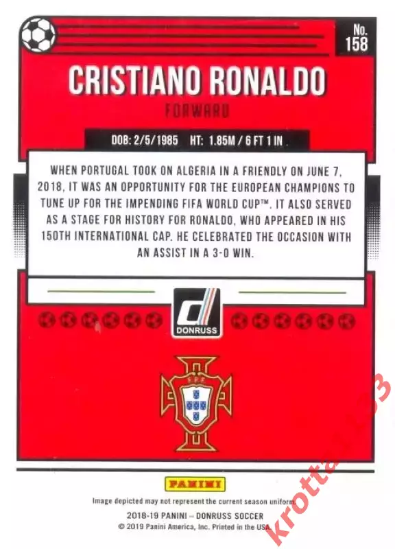 Карточка #158 Cristiano Ronaldo Portugal PANINI Donruss Soccer 2018-2019 1