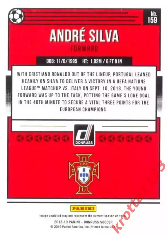 Карточка #159 Andre Silva Portugal PANINI Donruss Soccer 2018-2019 1