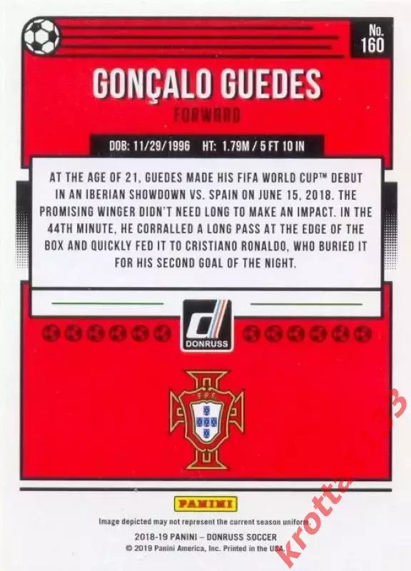 Карточка #160 Goncalo Guedes Portugal PANINI Donruss Soccer 2018-2019 1