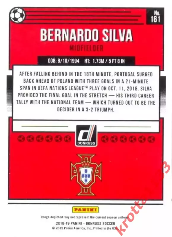 Карточка #161 Bernardo Silva Portugal PANINI Donruss Soccer 2018-2019 1