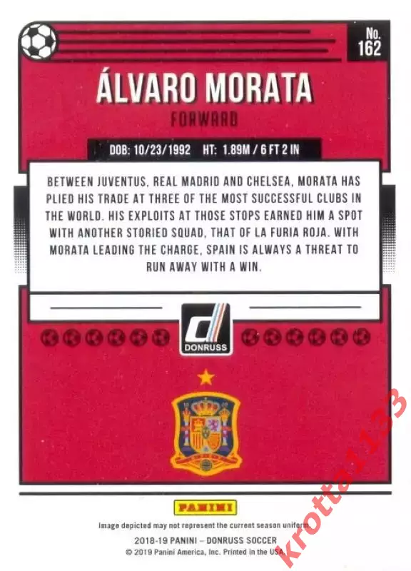 Карточка #162 Alvaro Morata Spain PANINI Donruss Soccer 2018-2019 1