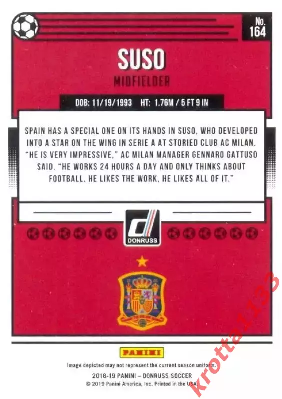 Карточка #164 Suso Spain PANINI Donruss Soccer 2018-2019 1