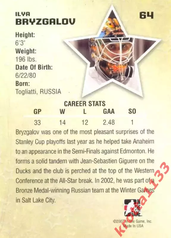 Ilya Bryzgalov Phoenix Coyotes ITG Between The Pipes 2006-2007 1