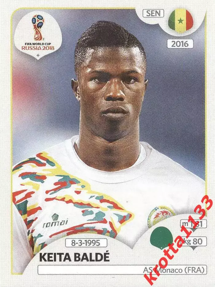 Наклейка #628 Keita Balde Senegal для альбома PANINI Чемпионат Мира 2018