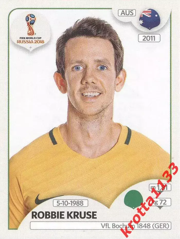Наклейка #231 Robbie Kruse Australia для альбома PANINI Чемпионат Мира 2018
