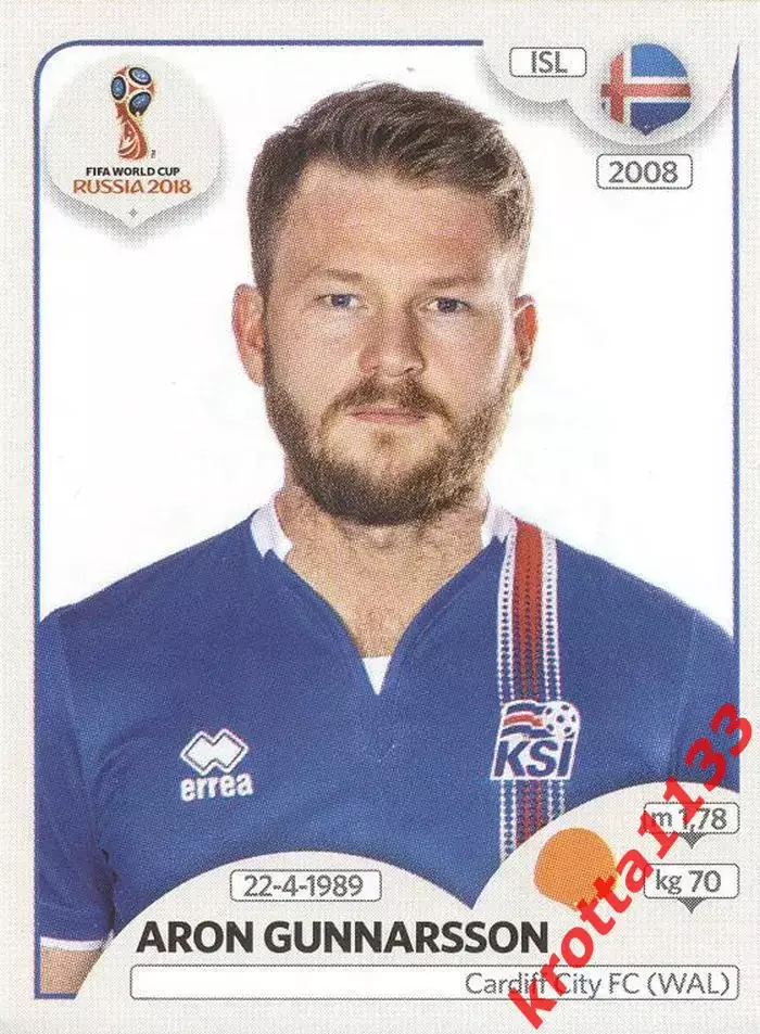 Наклейка #301 Aron Gunnarsson Iceland для альбома PANINI Чемпионат Мира 2018