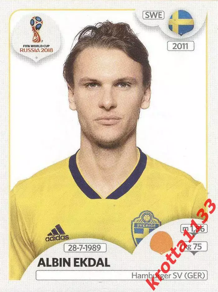 Наклейка #487 Albin Ekdal Sweden для альбома PANINI Чемпионат Мира 2018