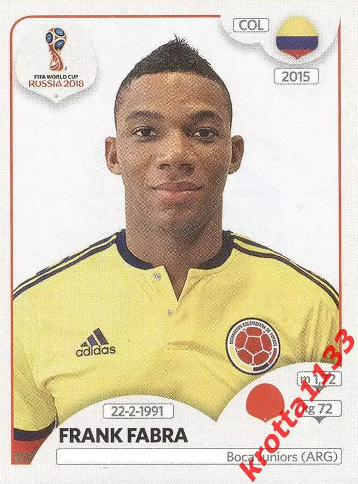 Наклейка #637 Frank Fabra Colombia для альбома PANINI Чемпионат Мира 2018
