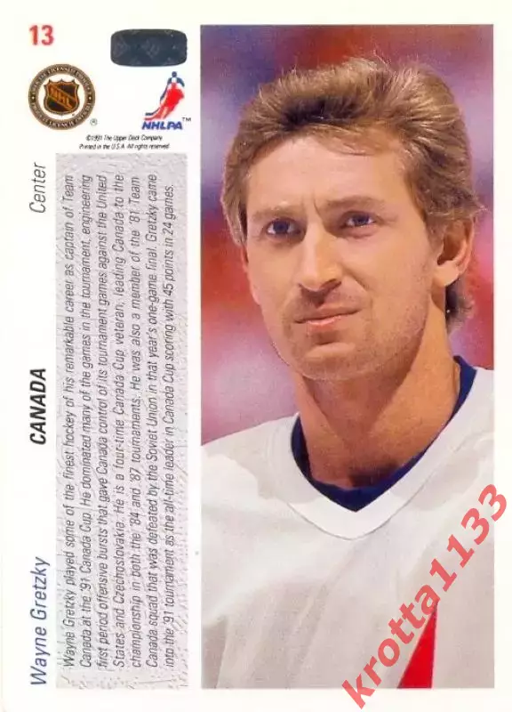 Wayne Gretzky Canada Upper Deck Hockey 1991-1992 1