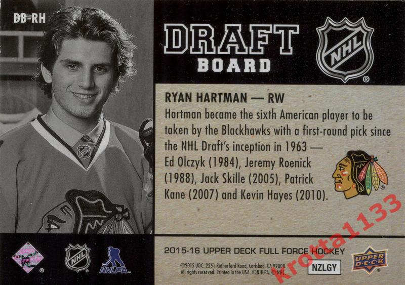 Ryan Hartman Chicago Blackhawks Upper Deck Full Force Hockey 2015-2016 1