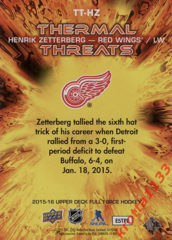 Henrik Zetterberg Detroit Red Wings Upper DeckFull Force Hockey 2015-2016 1