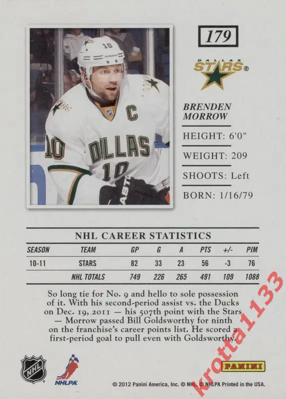 Brenden Morrow Dallas Stars PANINI Elite 2011-2012 1