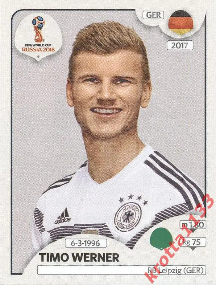 Наклейка #451 Timo Werner Germany для альбома PANINI Чемпионат Мира 2018