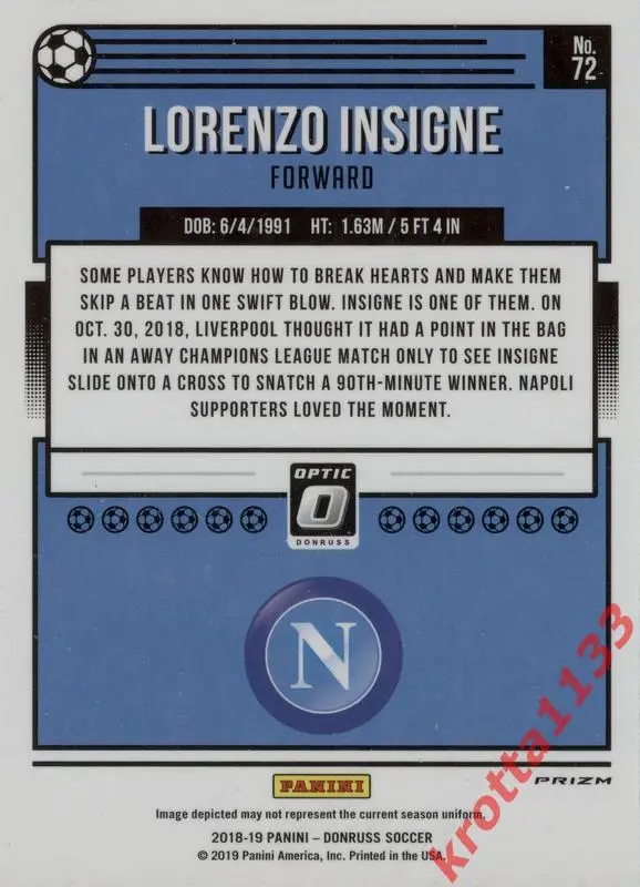 Lorenzo Insigne (SSC Napoli) PANINI Donruss Soccer 2018-2019 1