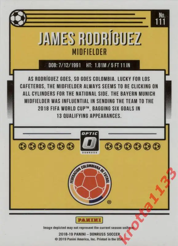 James Rodriguez (Colombia) PANINI Donruss Soccer 2018-2019 1