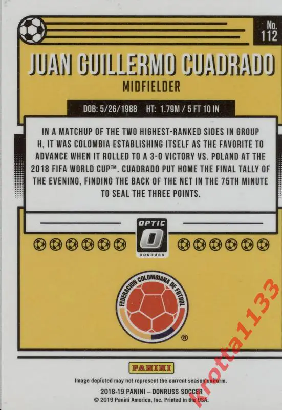 Juan Guillermo Cuadrado (Colombia) PANINI Donruss Soccer 2018-2019 1